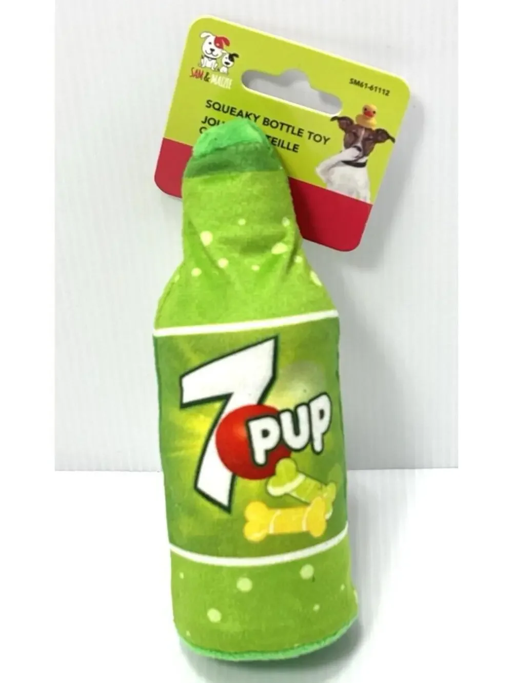 7 Pup Squeaky Bottle Dog Toy - Soft Plush Novelty Soda Parody Puppy Chew Toy